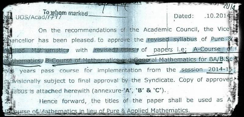 Name Change Notification BSc Mathematics UoS