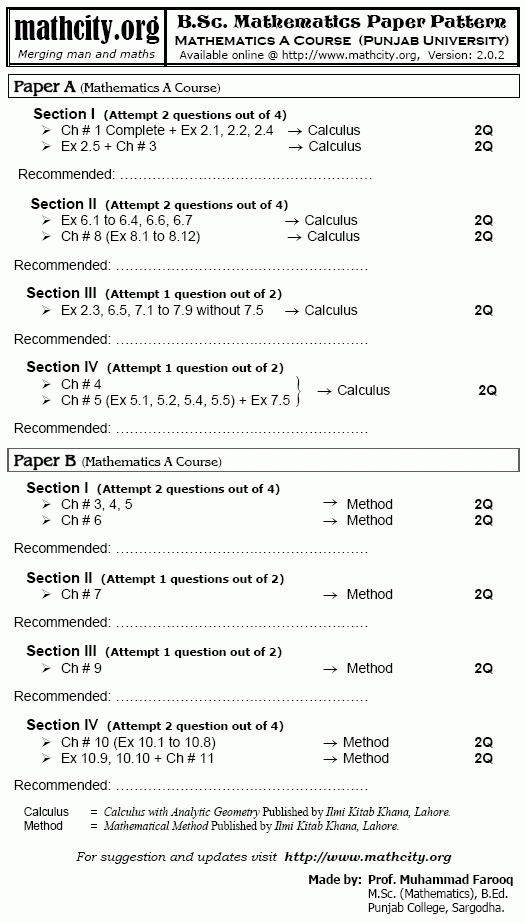 BSc Mathematics Paper Pattern